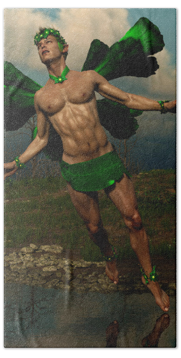 Male Fairy Fantasy in the Woodlands Bath Towel by Barroa Artworks - Fine Art America